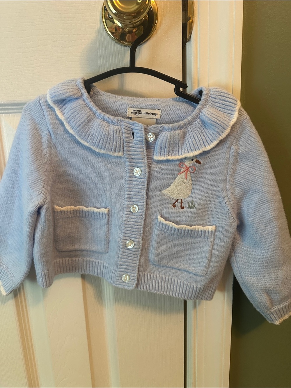 Amazon Essentials Light Blue Ruffle Collar Embroidered Cardigan
